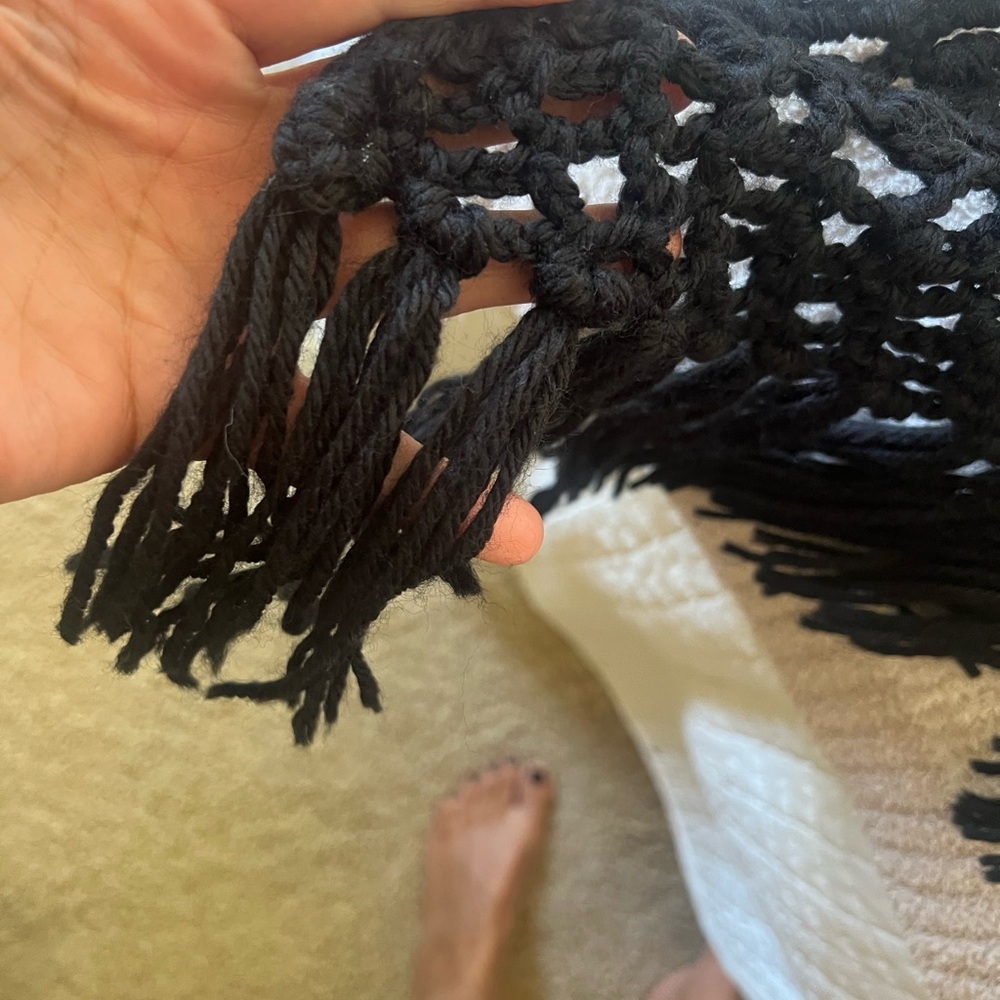 Black Crochet Fringe Shawl